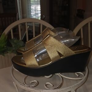 Charles By Charles David Gold Wedge Sandals Size 6.5 M Excellent Condition.